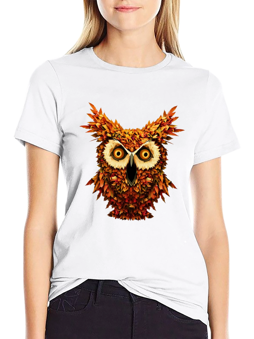 Owl Leaves Graphic T-Shirt