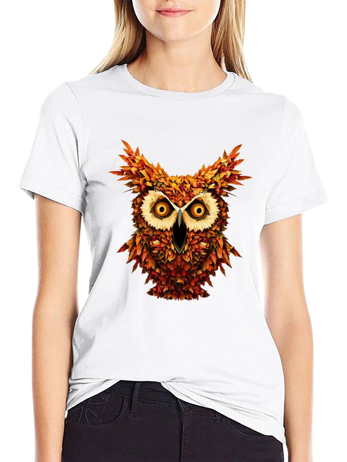 Owl Leaves Graphic T-Shirt
