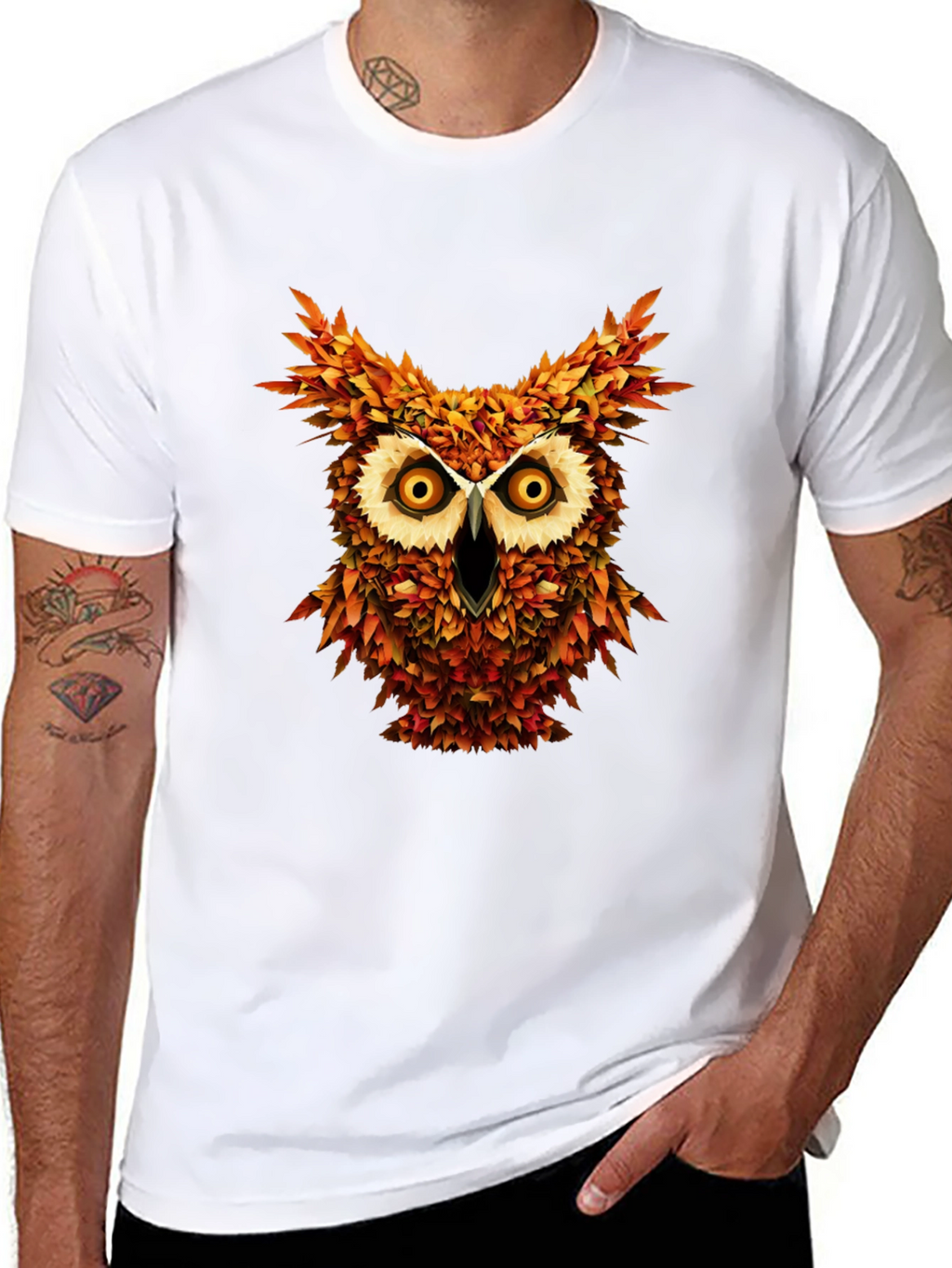 Owl Leaves Graphic T-Shirt