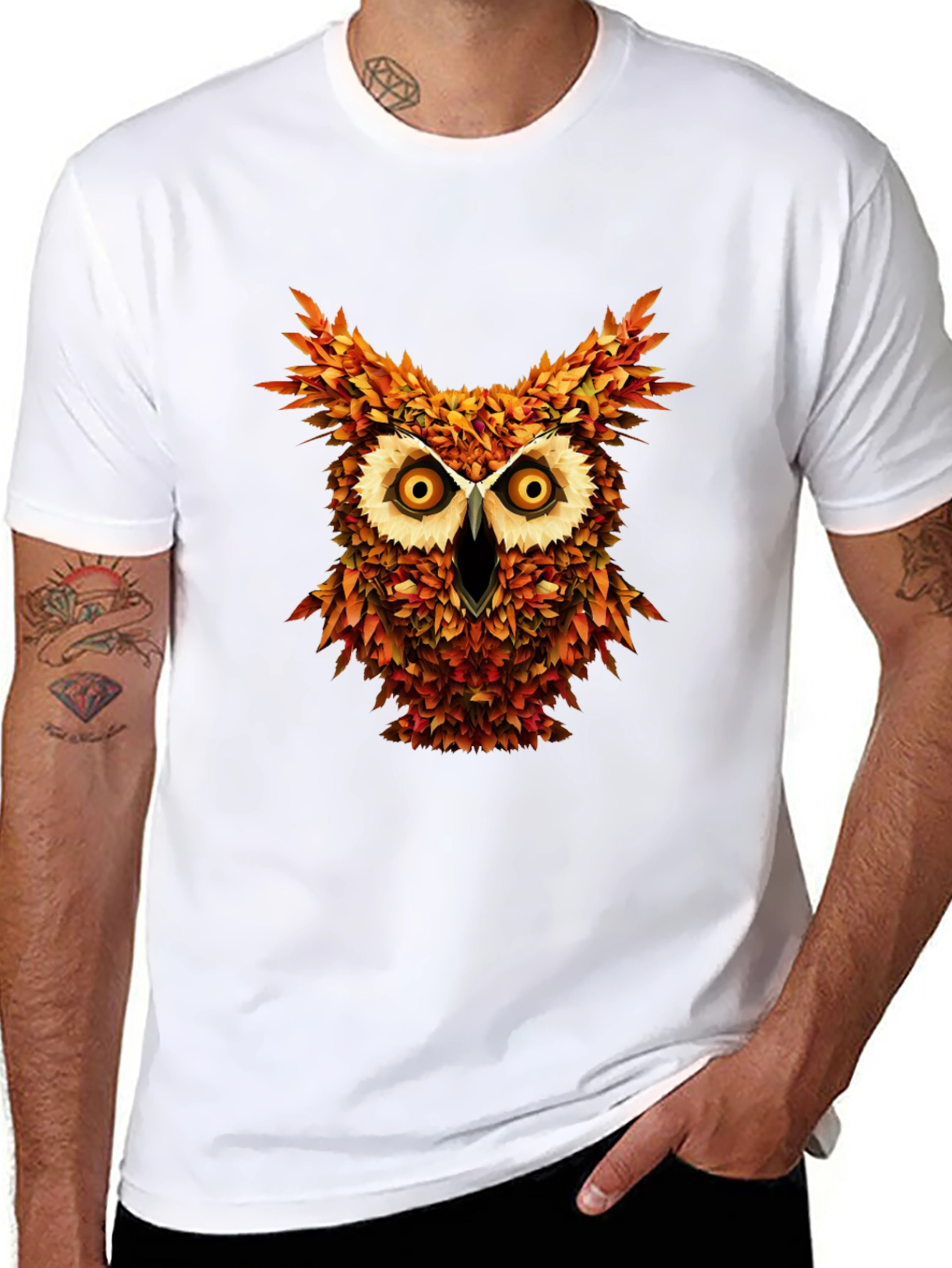 Owl Leaves Graphic T-Shirt