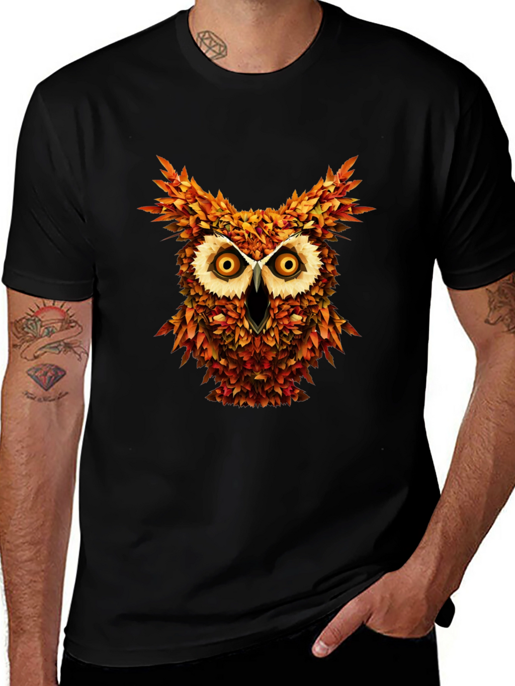Owl Leaves Graphic T-Shirt