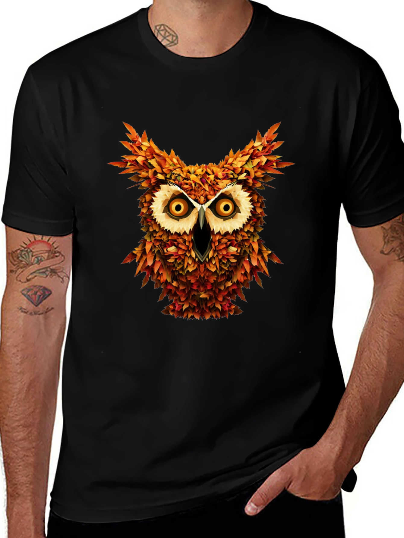 Owl Leaves Graphic T-Shirt