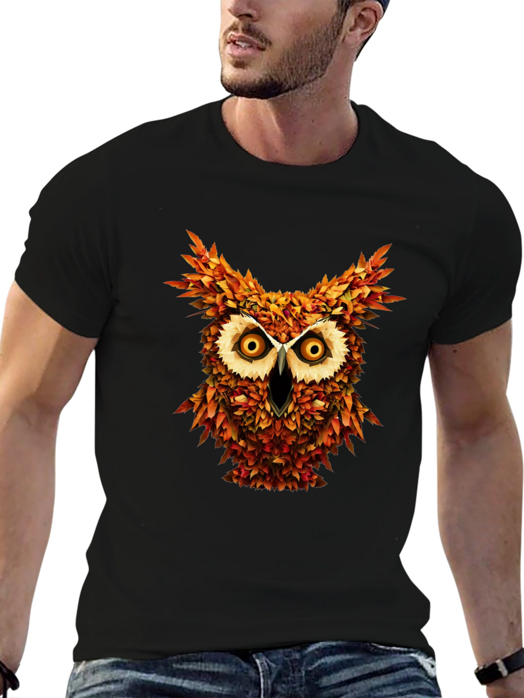 Owl Leaves Graphic T-Shirt