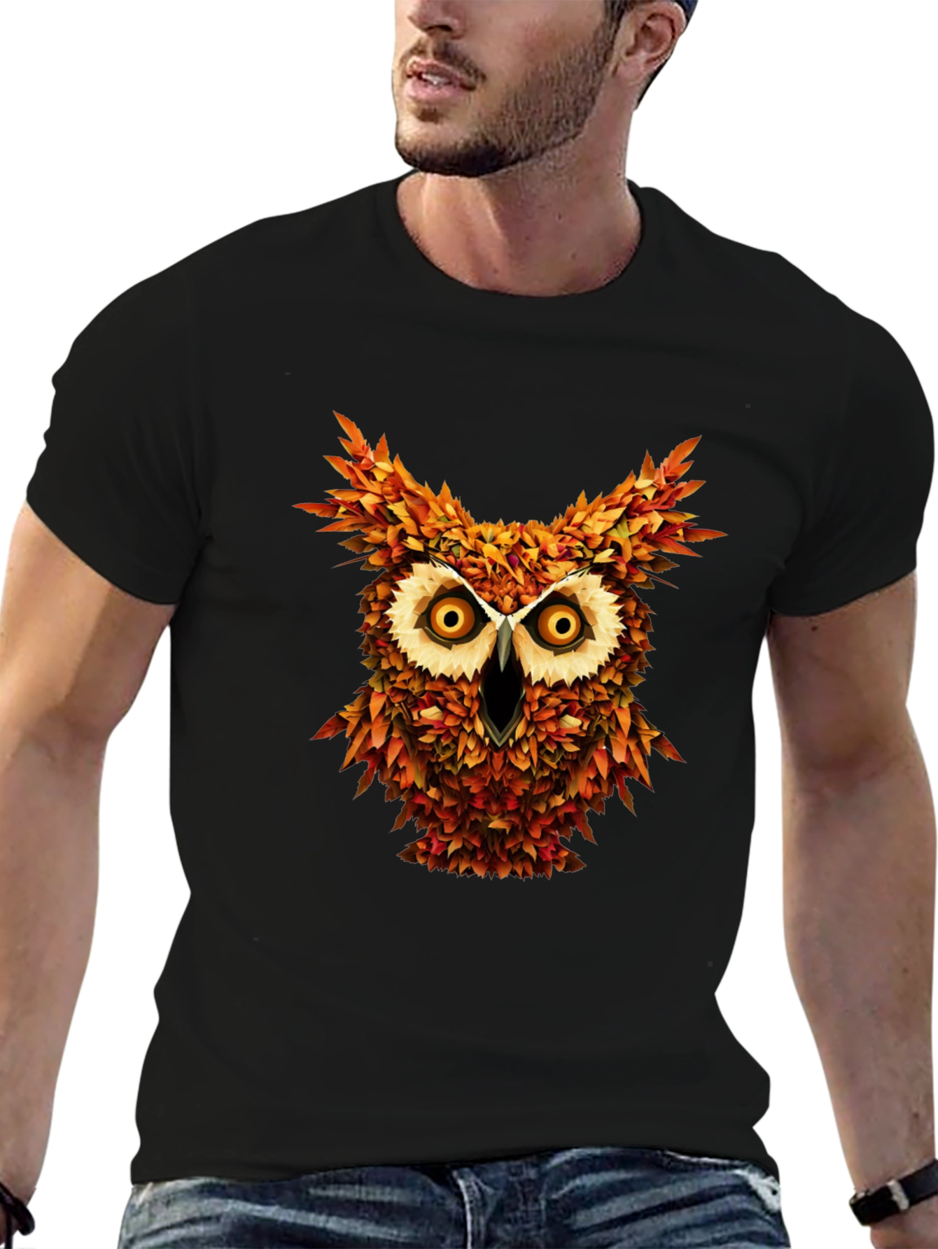 Owl Leaves Graphic T-Shirt