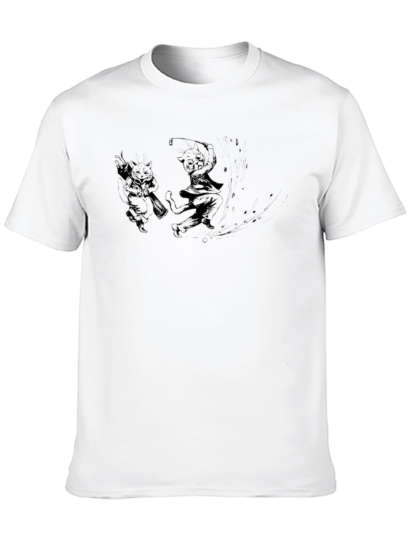 Cartoon Cats Graphic Tee - Black Cotton Blend T-Shirt