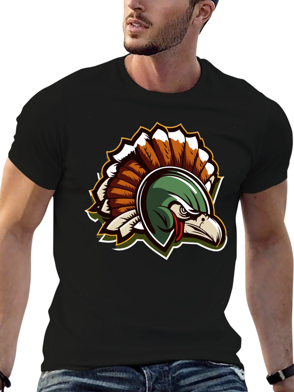 Cool Black Turkey Mascot Graphic Tee