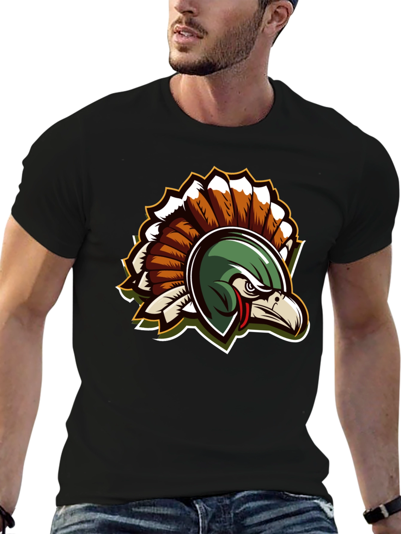 Cool Black Turkey Mascot Graphic Tee