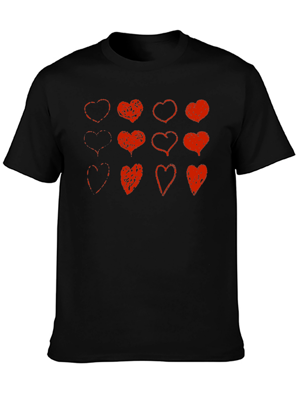 Red Heart Print Black T-Shirt