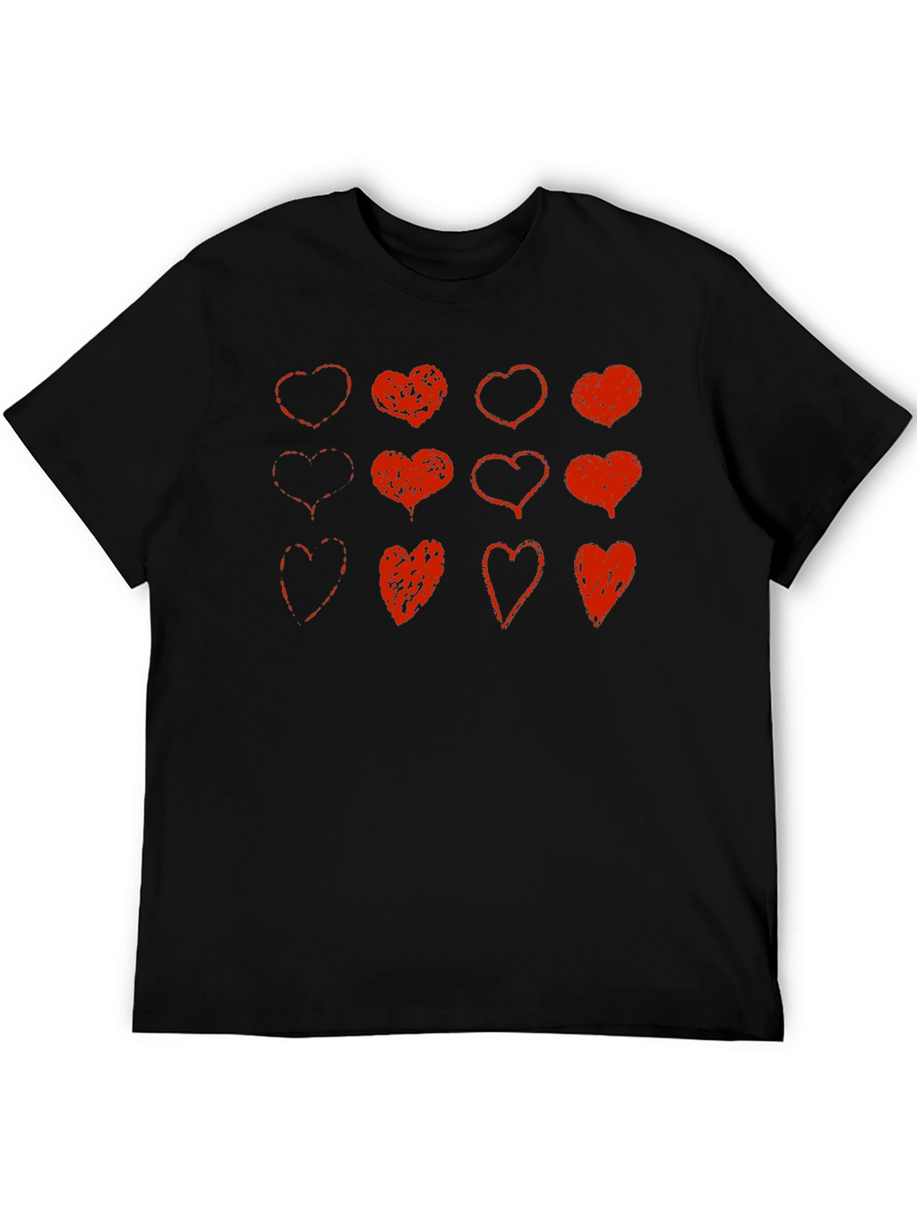 Red Heart Print Black T-Shirt