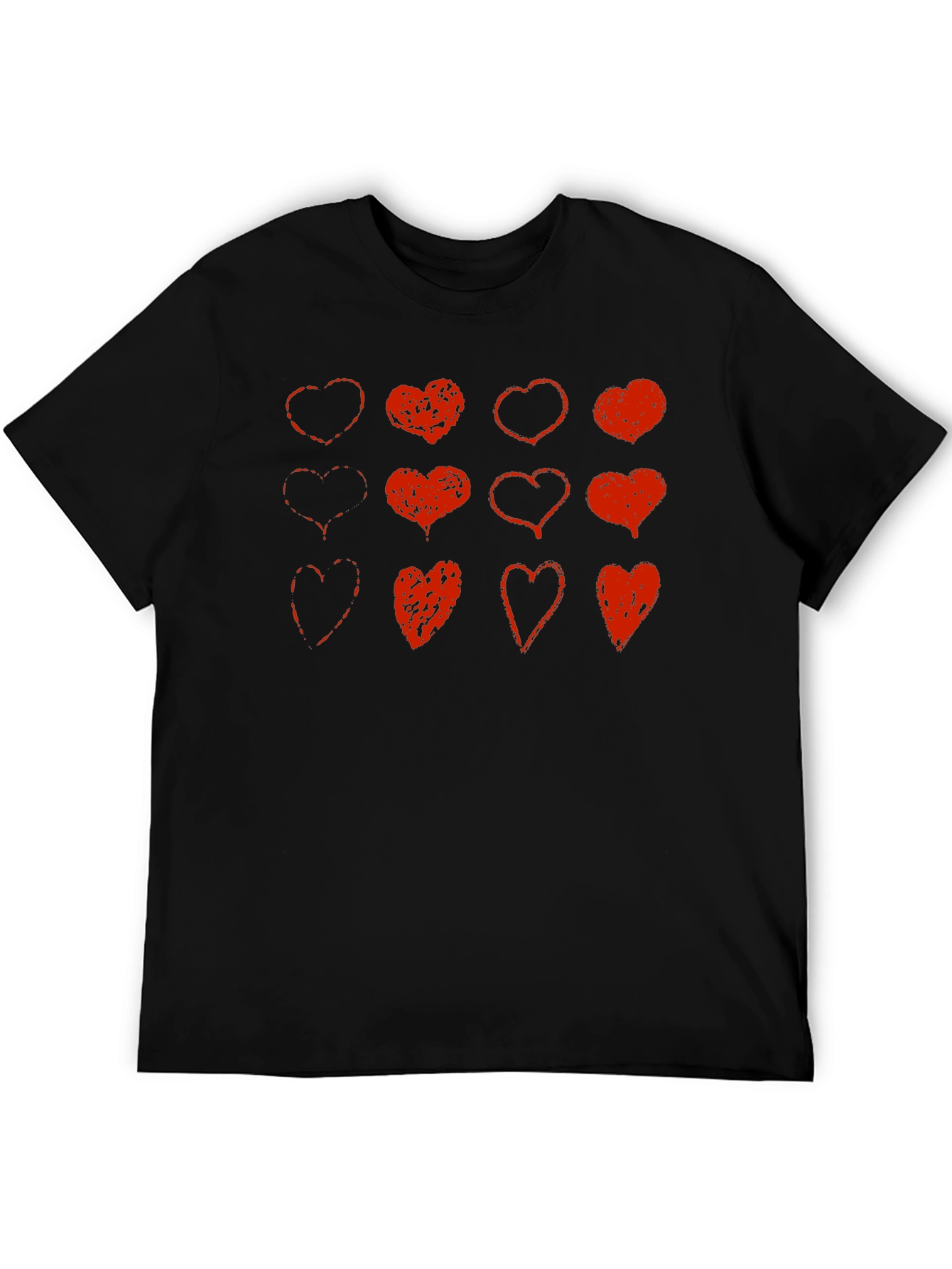 Red Heart Print Black T-Shirt