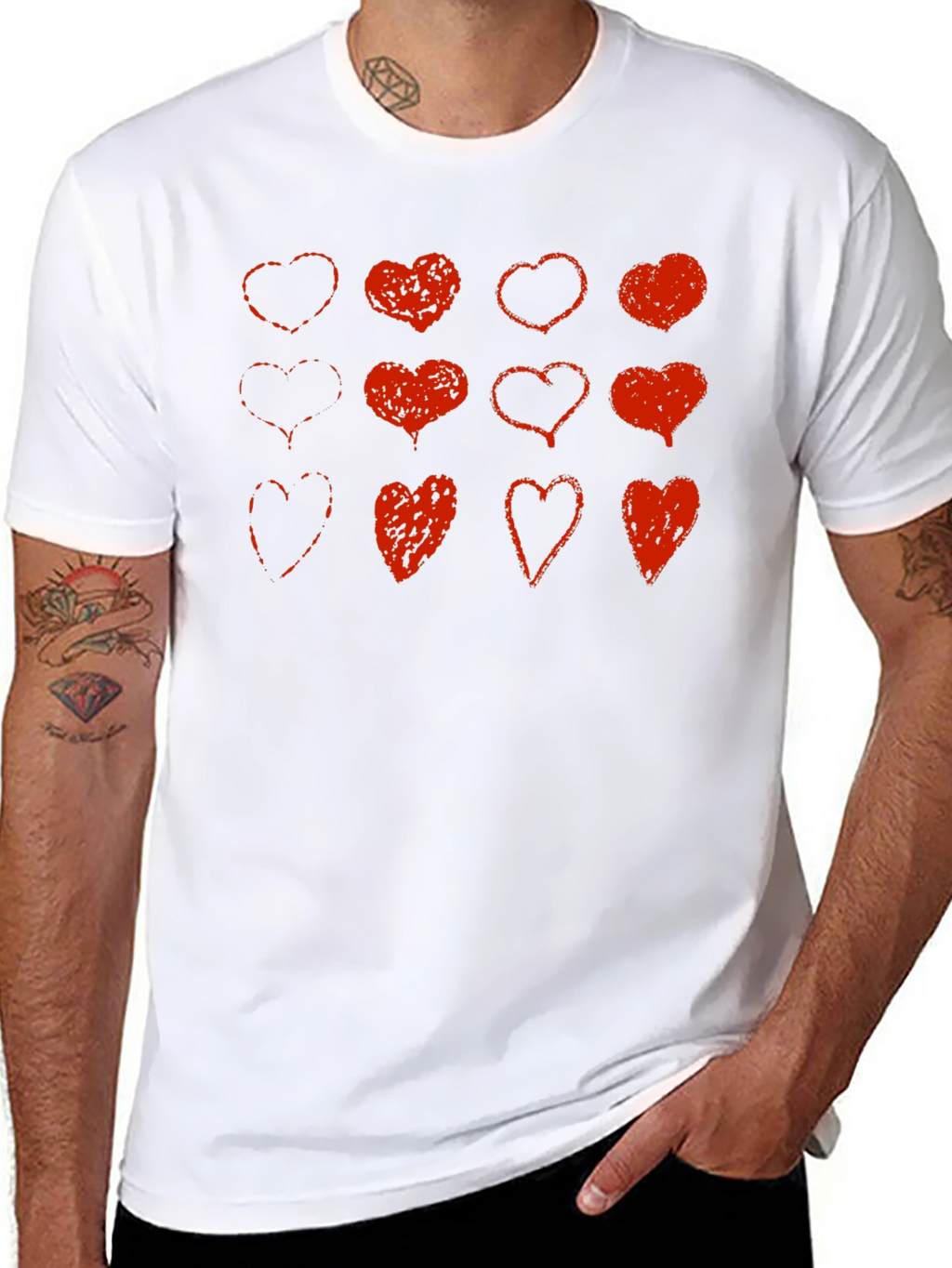 Red Heart Print Black T-Shirt