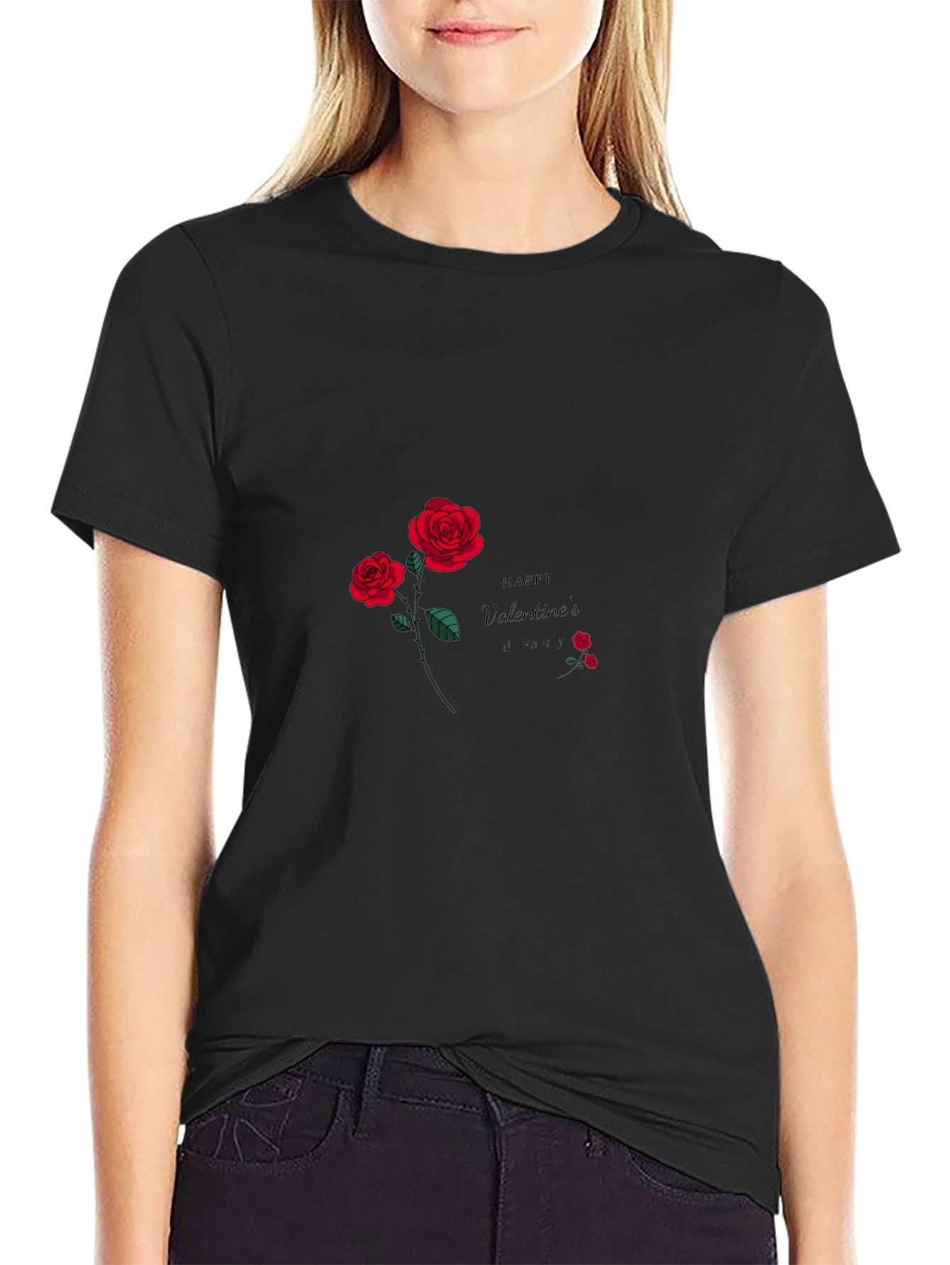 Valentines Day Roses Black T-shirt