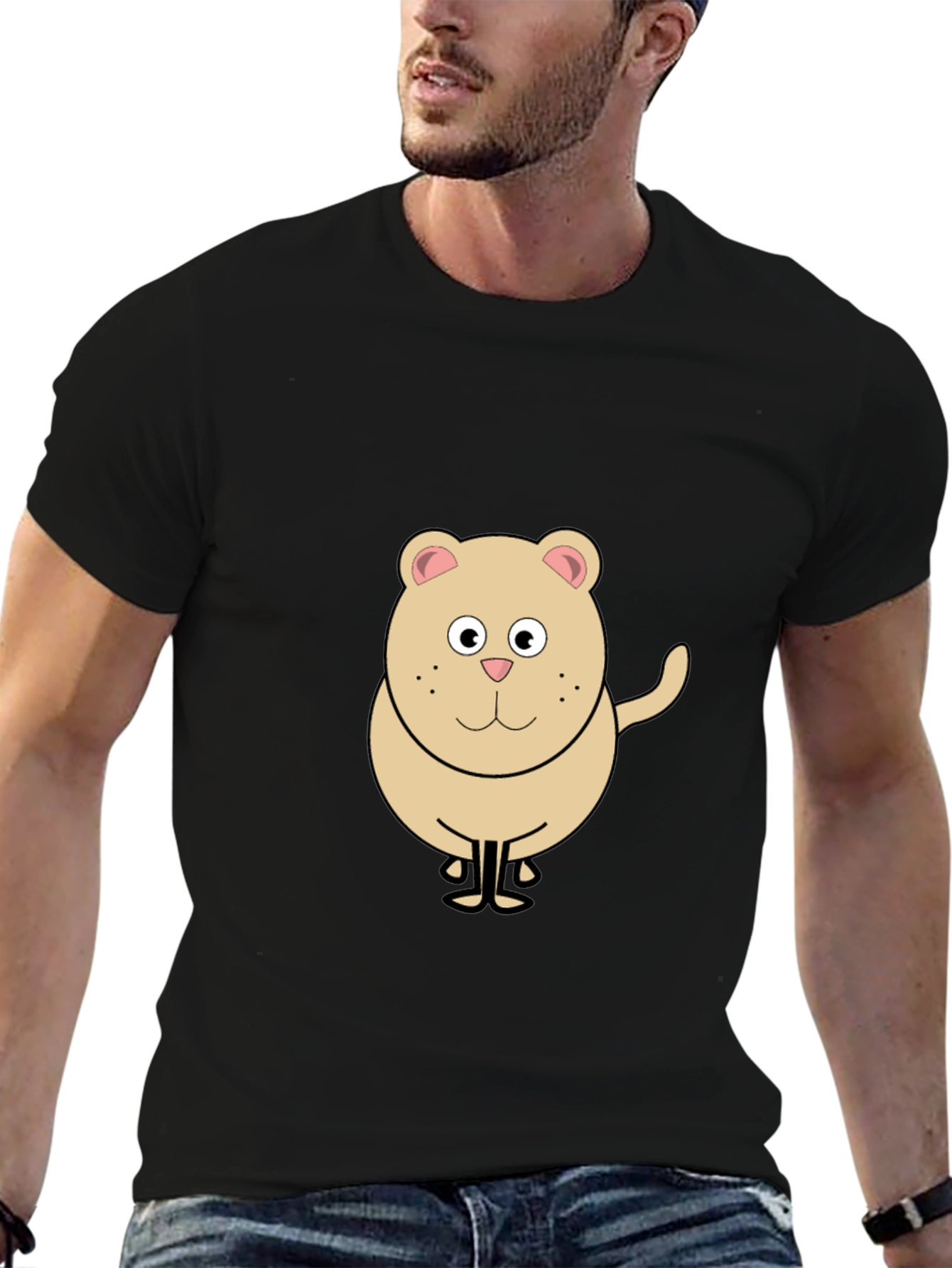 Funny Cartoon Bear Graphic Black T-Shirt