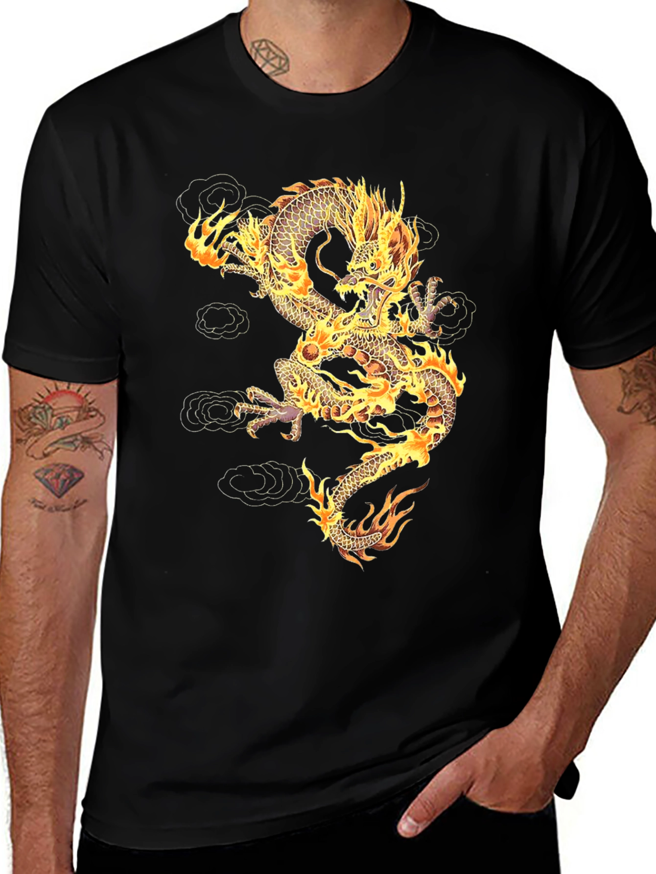 Fiery Dragon Graphic T-Shirt - Unisex Black Tee