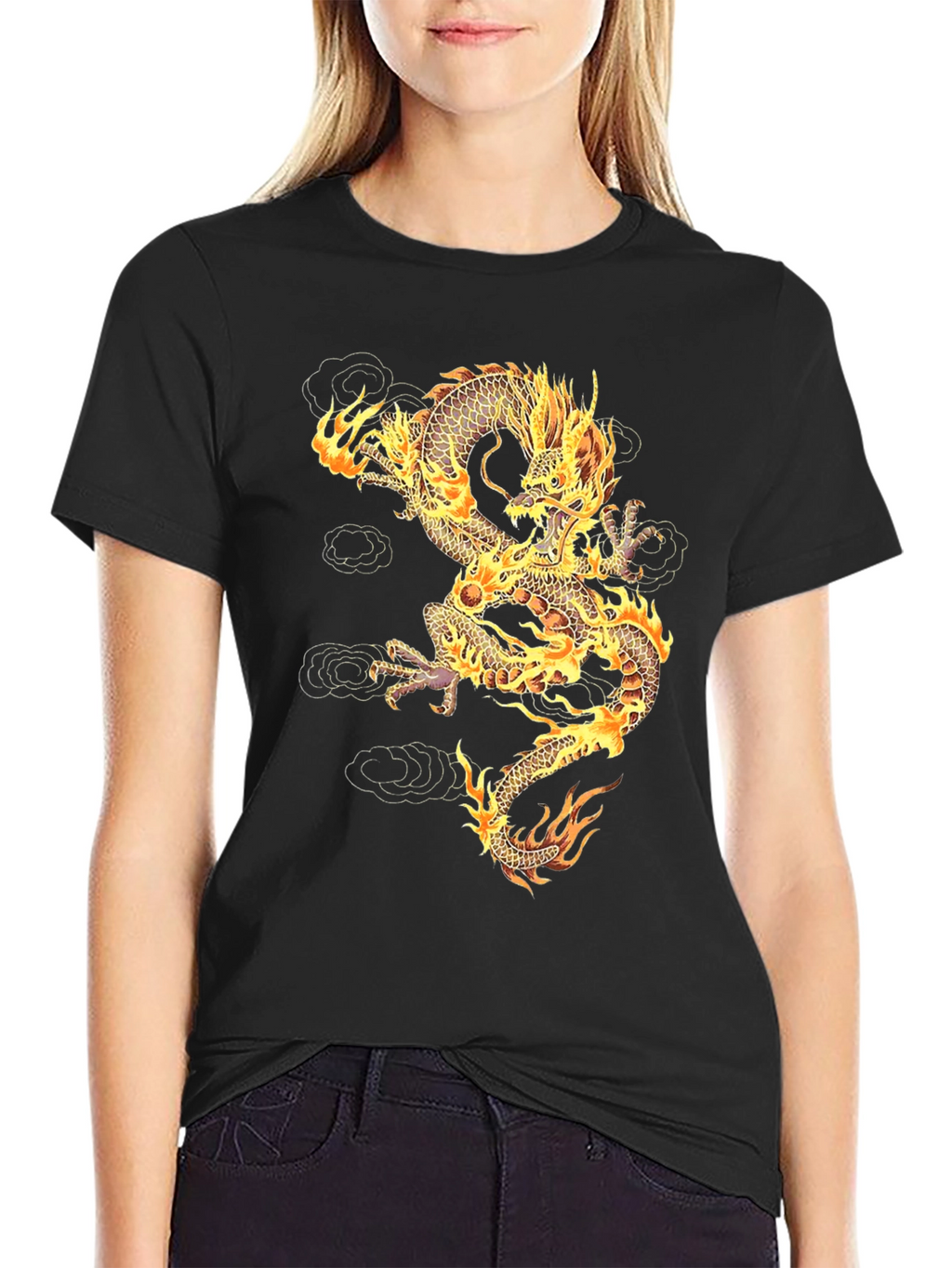 Fiery Dragon Graphic T-Shirt - Unisex Black Tee
