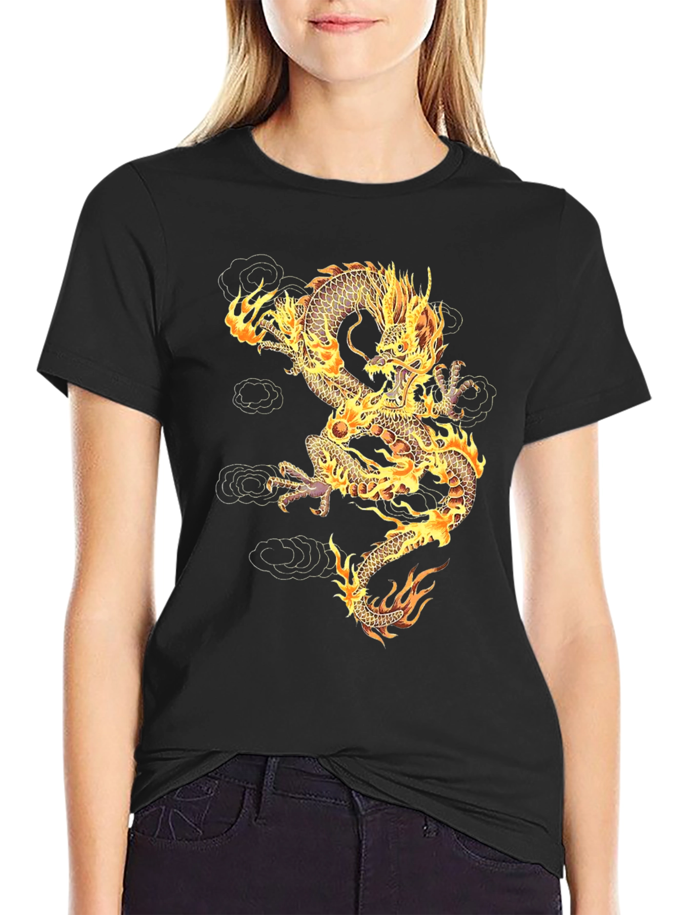 Fiery Dragon Graphic T-Shirt - Unisex Black Tee