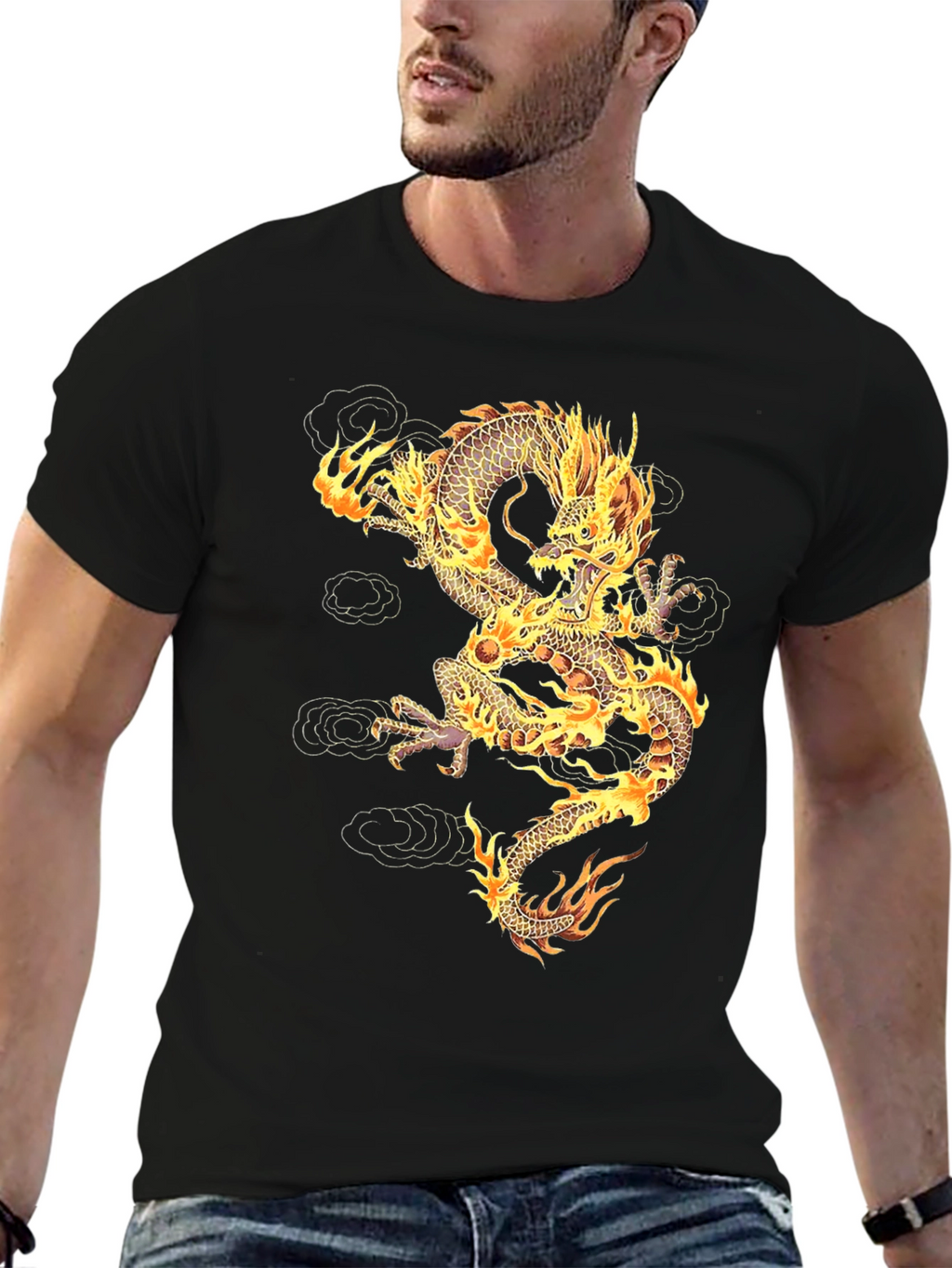 Fiery Dragon Graphic T-Shirt - Unisex Black Tee