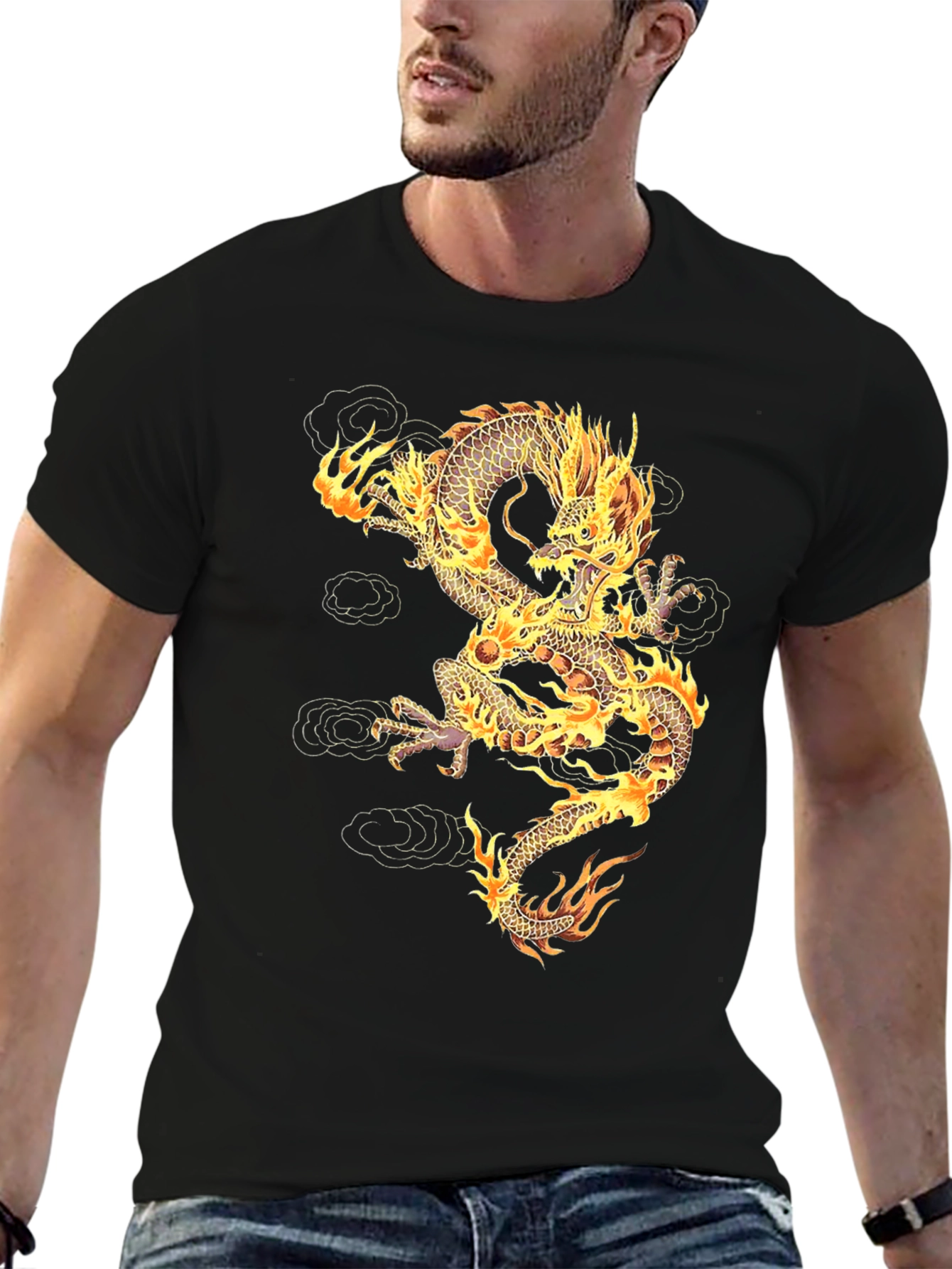 Fiery Dragon Graphic T-Shirt - Unisex Black Tee