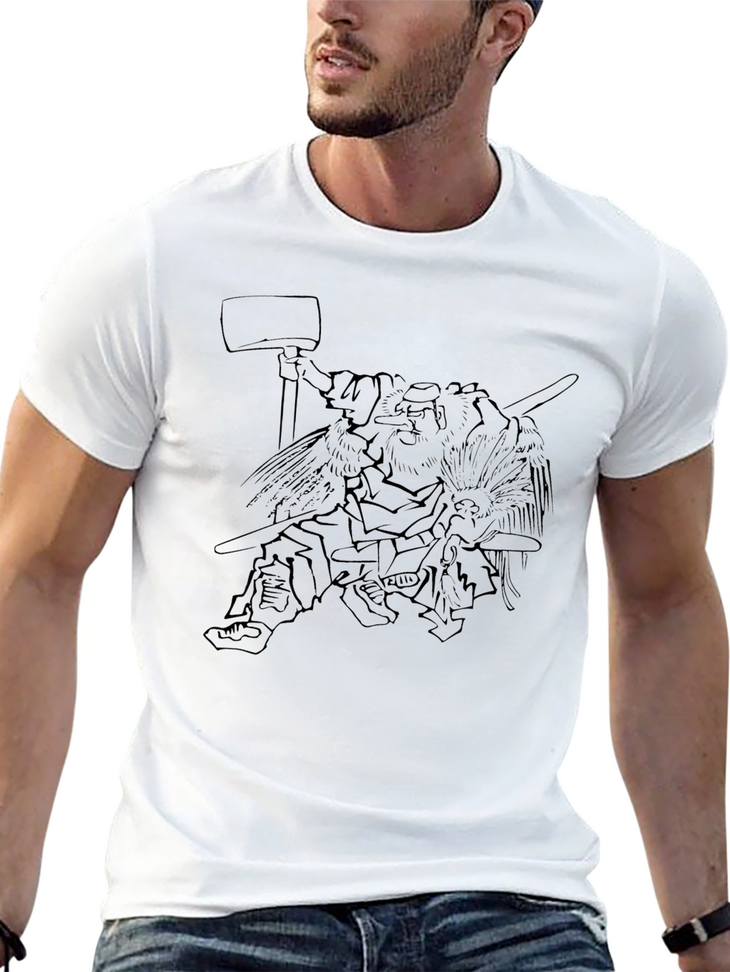 Black Graphic Tee - Warrior Sketch Design