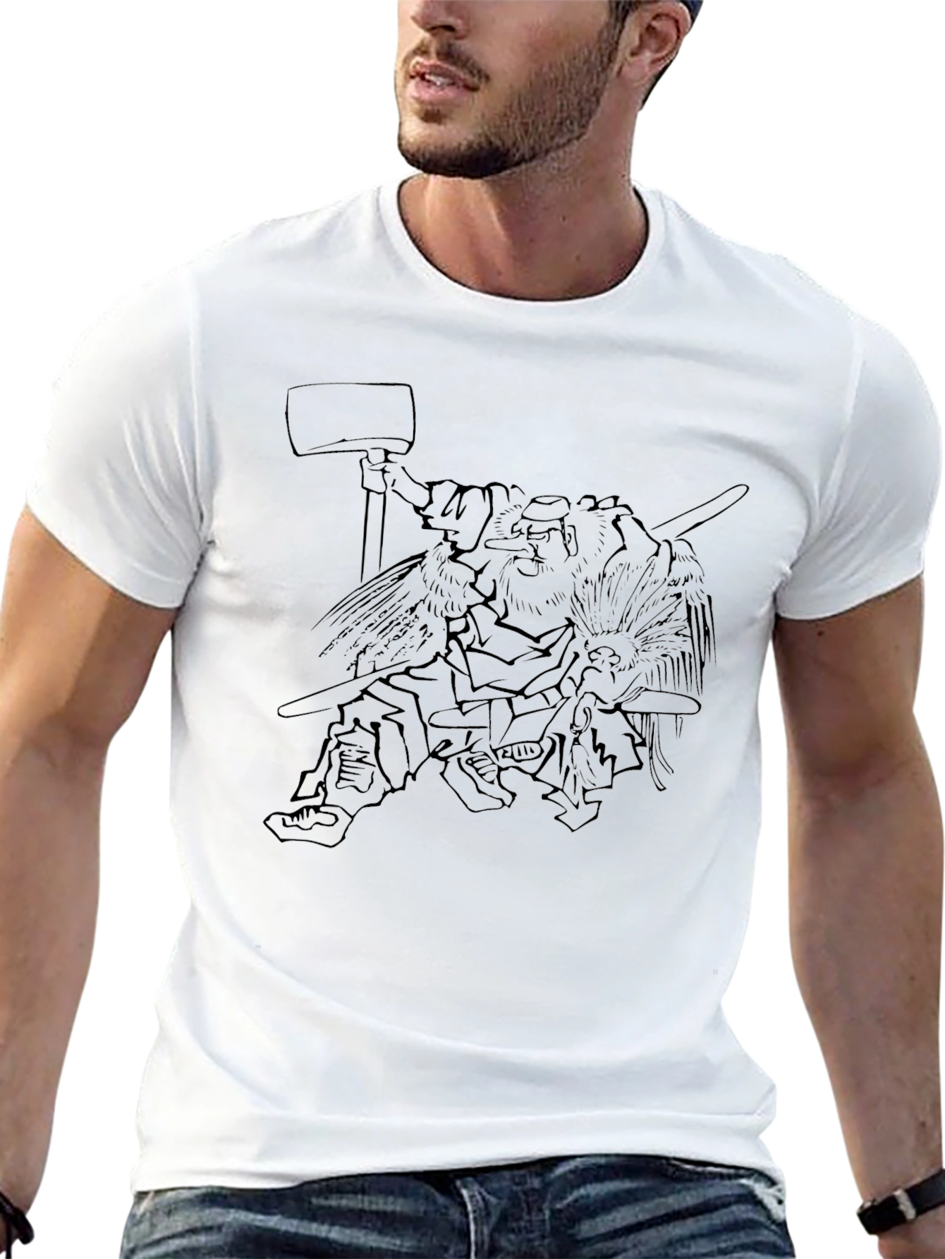 Black Graphic Tee - Warrior Sketch Design