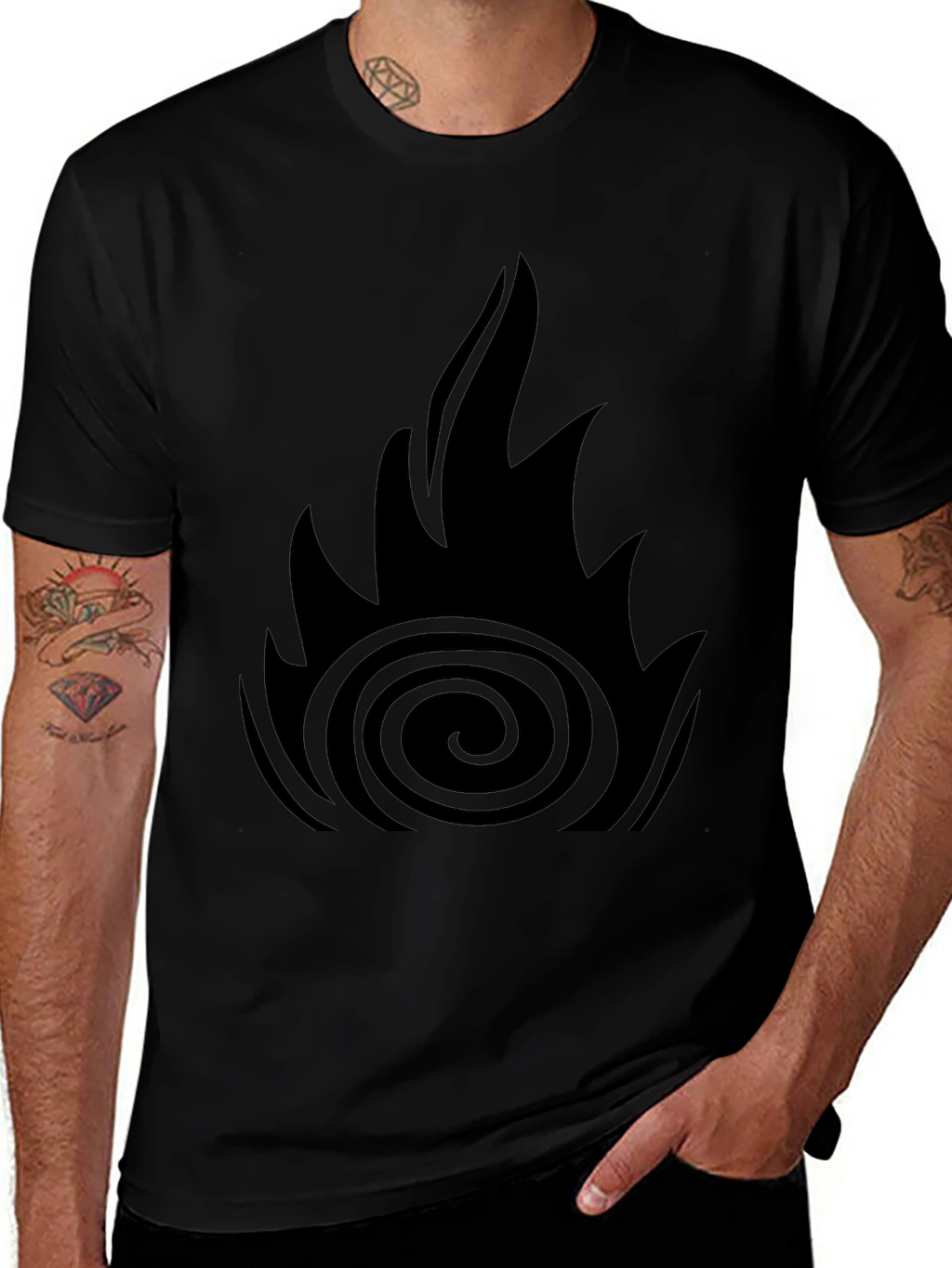 Mens Black Graphic Tee - Fire Design