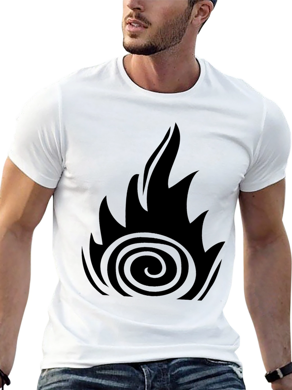 Mens Black Graphic Tee - Fire Design