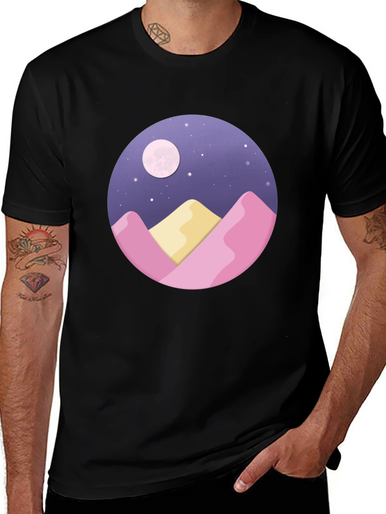 Moonlit Mountain Graphic Tee - Black