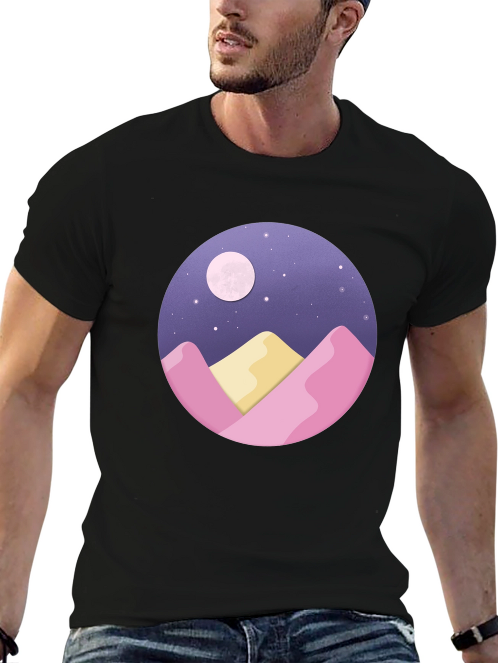Moonlit Mountain Graphic Tee - Black
