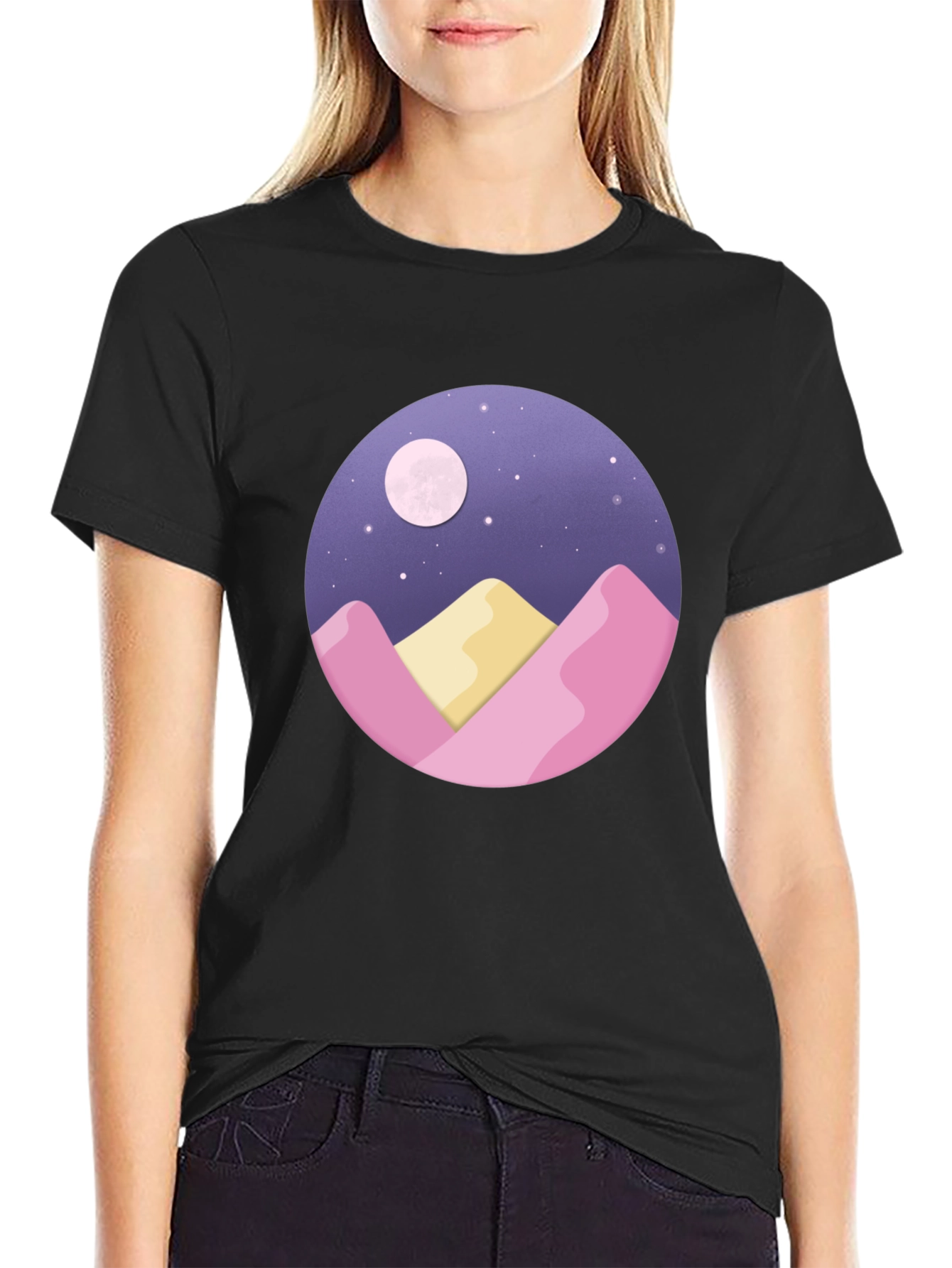Moonlit Mountain Graphic Tee - Black
