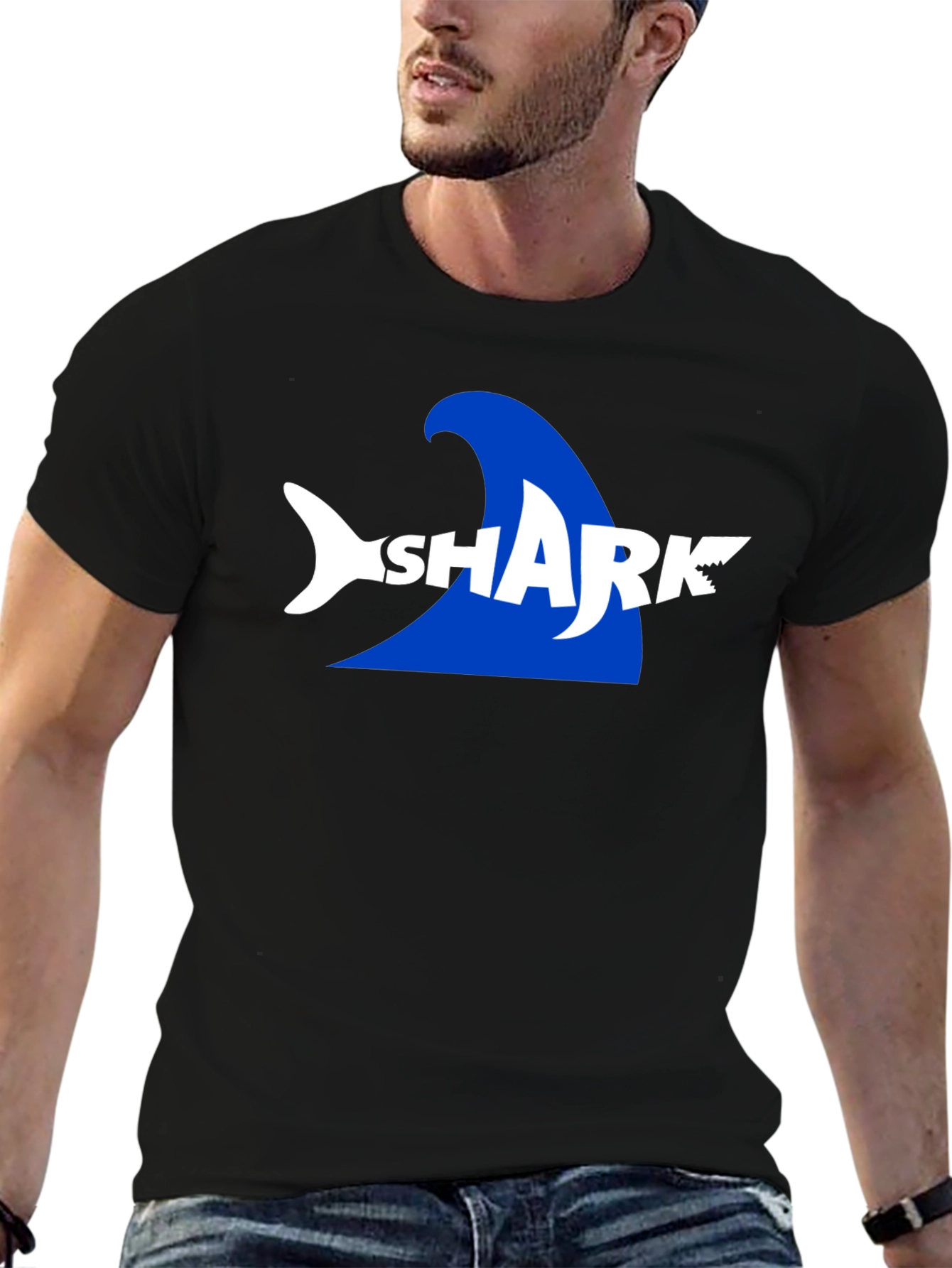Shark Graphic Print Mens Black T-Shirt