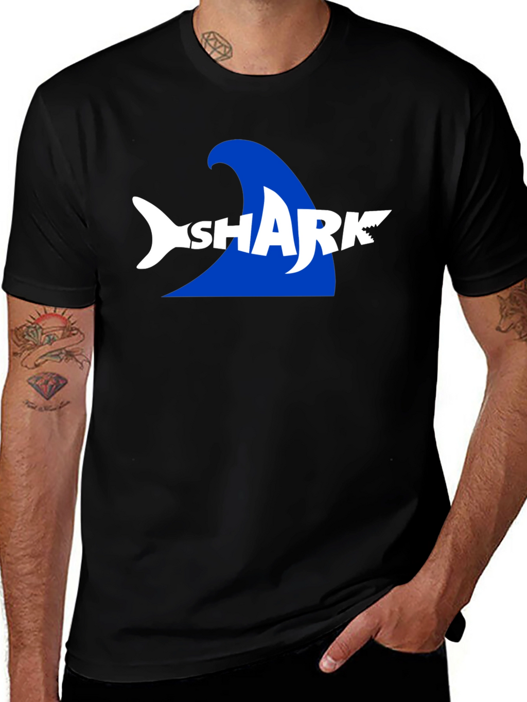 Shark Graphic Print Mens Black T-Shirt