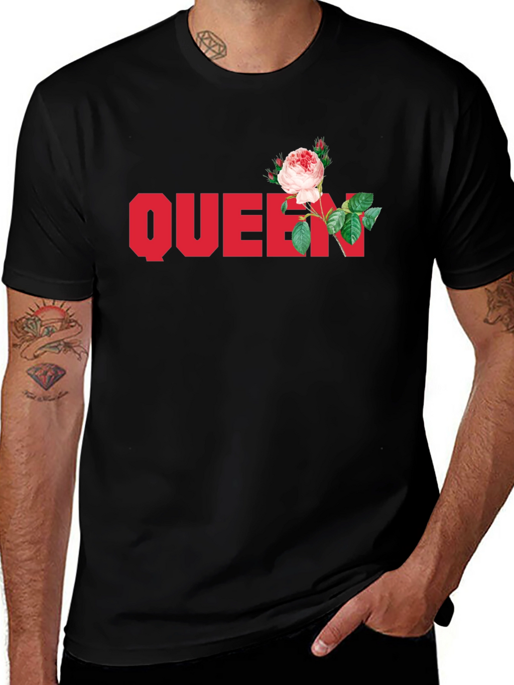 Queen Rose Graphic Tee - Stylish Black T-Shirt