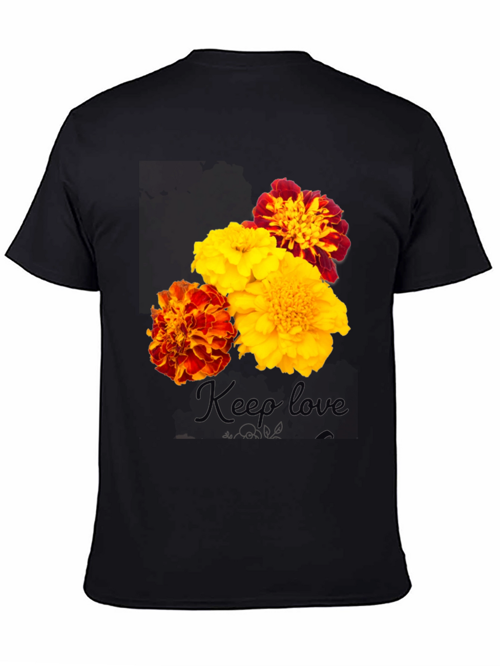 Floral Marigold Graphic Print T-Shirt - Black