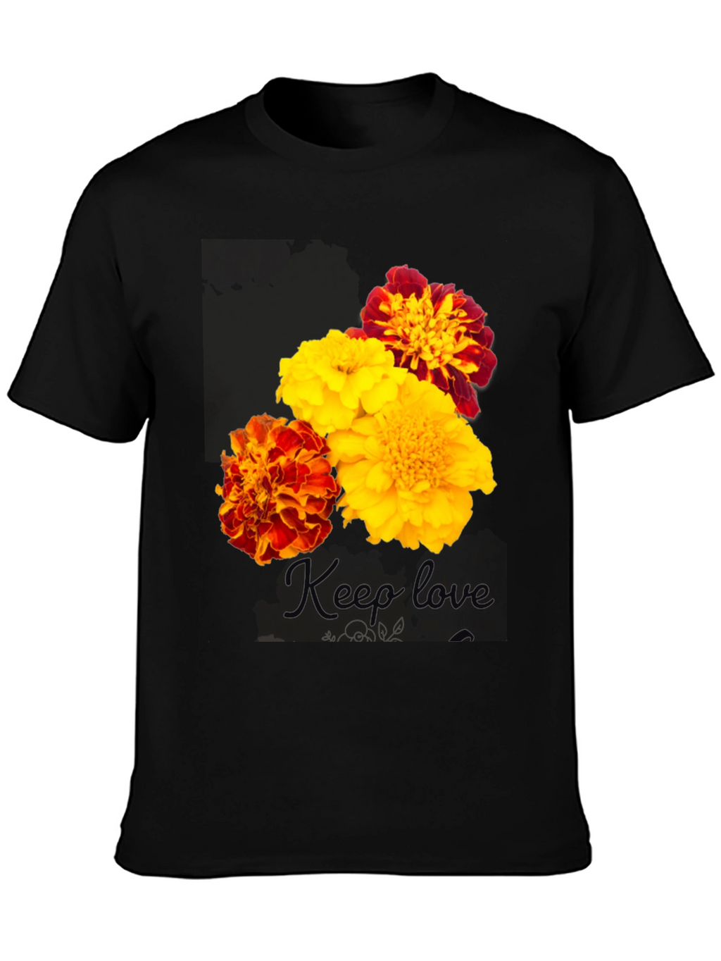 Floral Marigold Graphic Print T-Shirt - Black