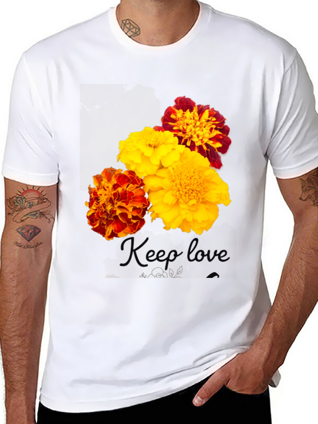 Floral Marigold Graphic Print T-Shirt - Black