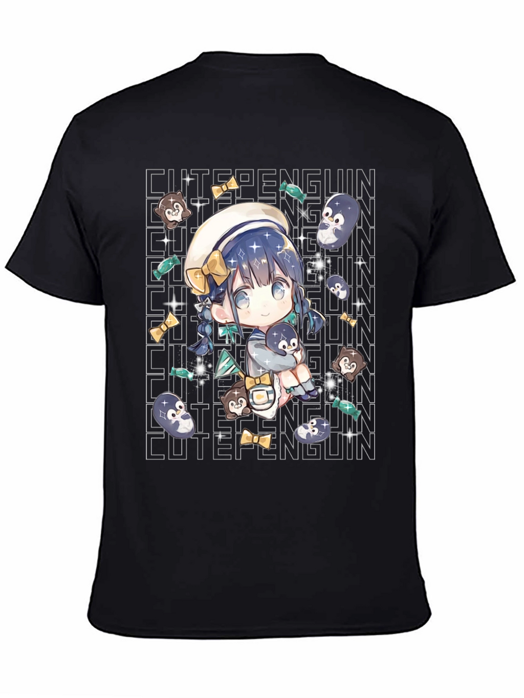 Anime Cute Penguin Black T-Shirt