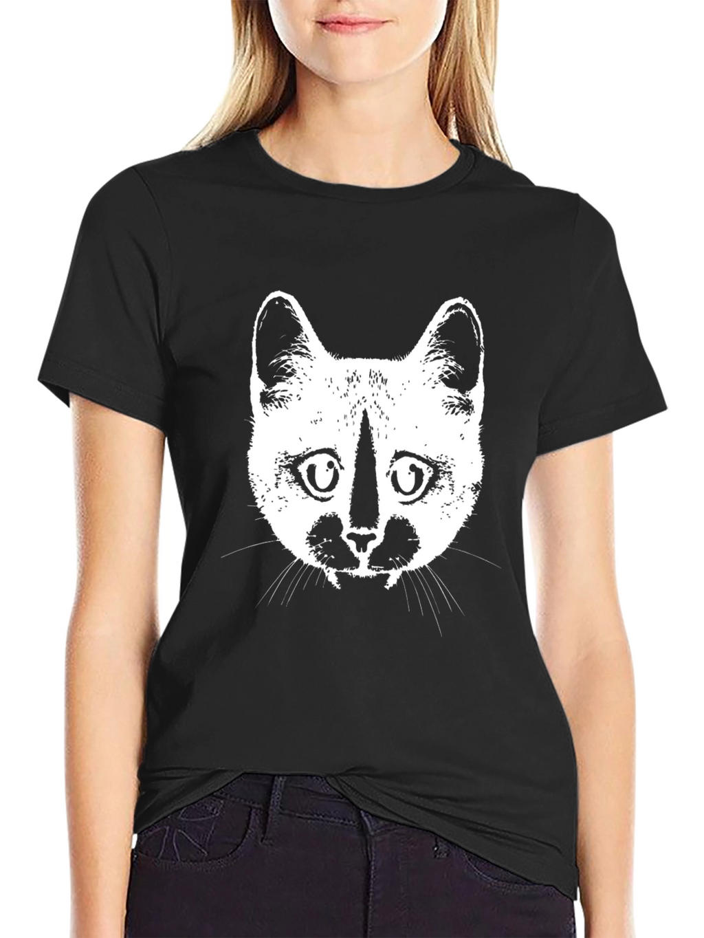 Cat Face Graphic Black T-Shirt