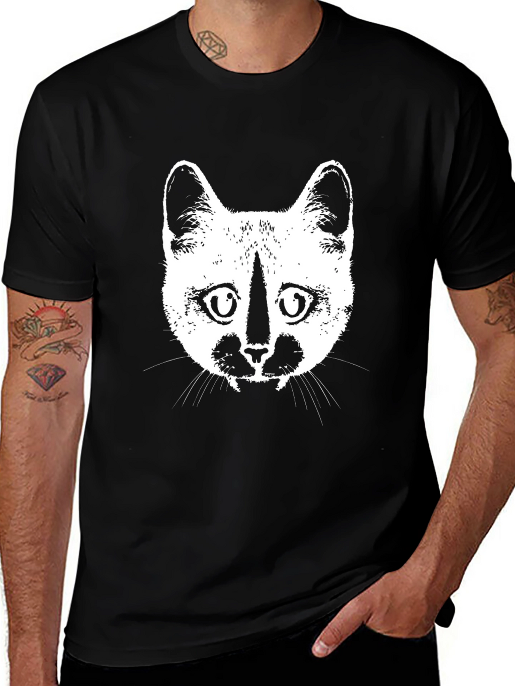Cat Face Graphic Black T-Shirt
