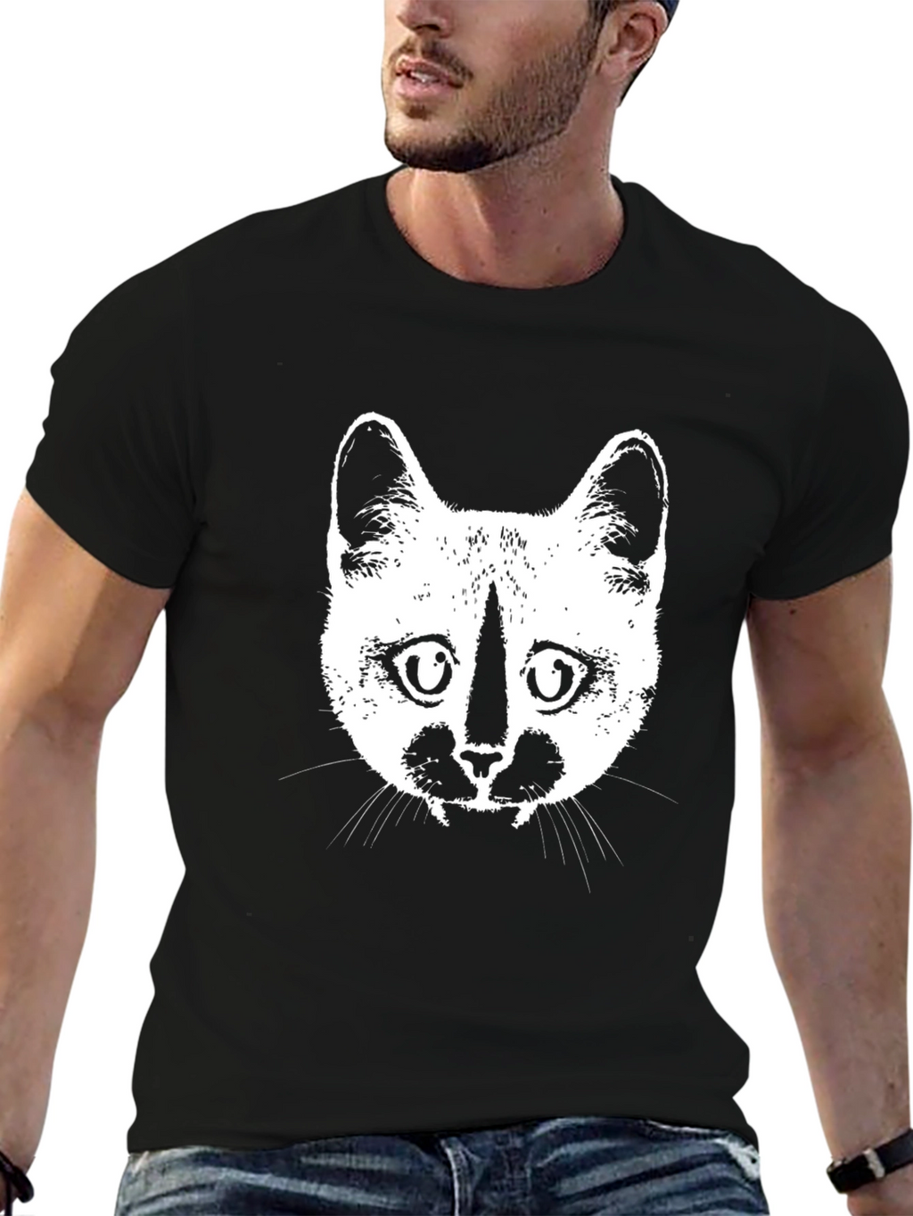 Cat Face Graphic Black T-Shirt