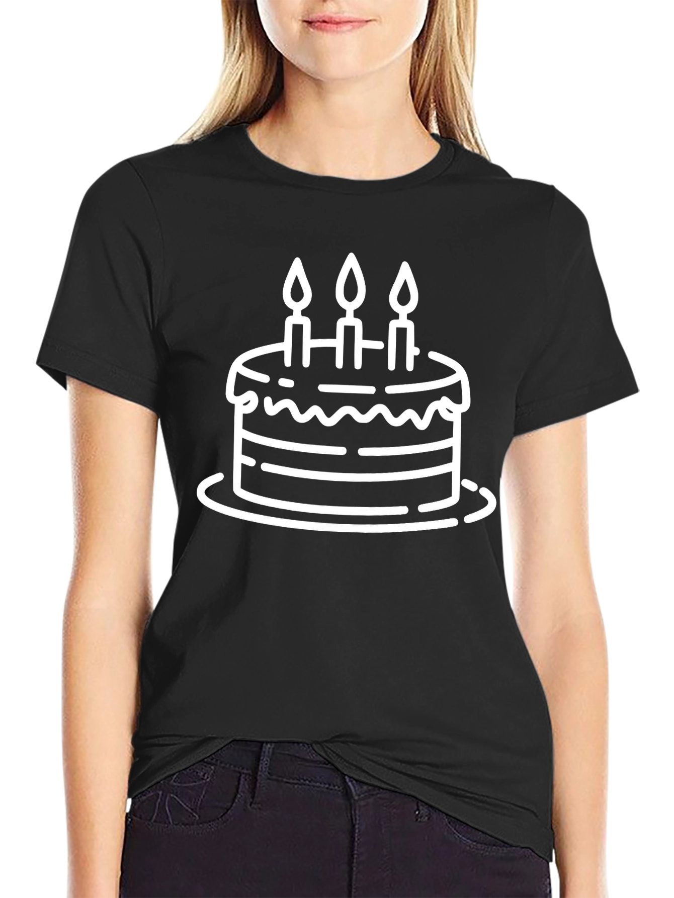 Birthday Cake Graphic Tee - Black Cotton T-Shirt