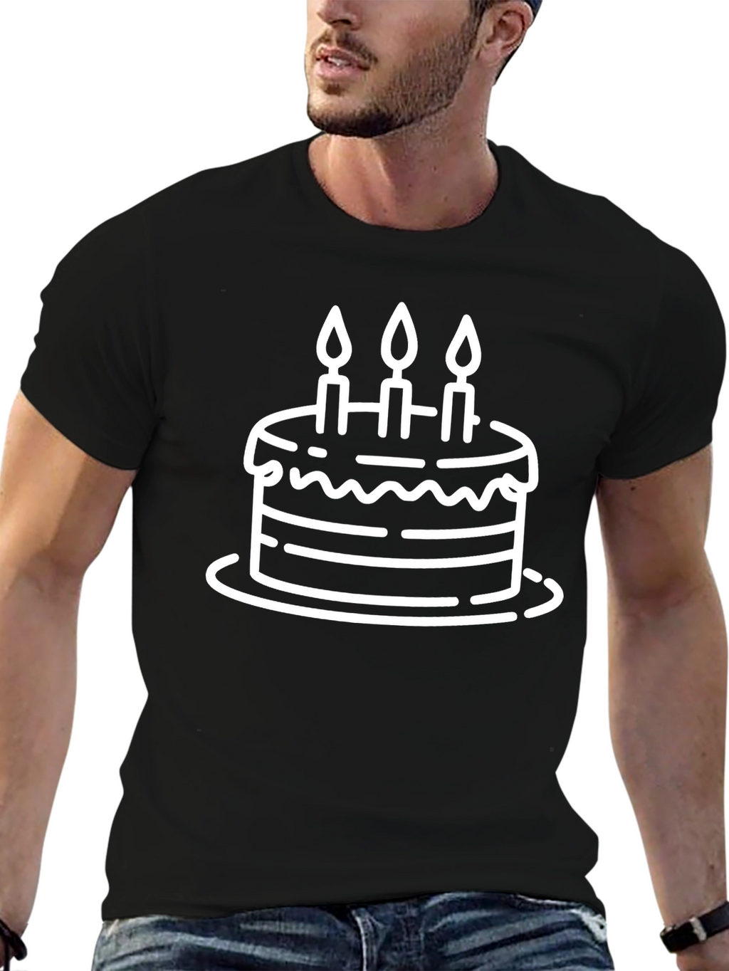 Birthday Cake Graphic Tee - Black Cotton T-Shirt