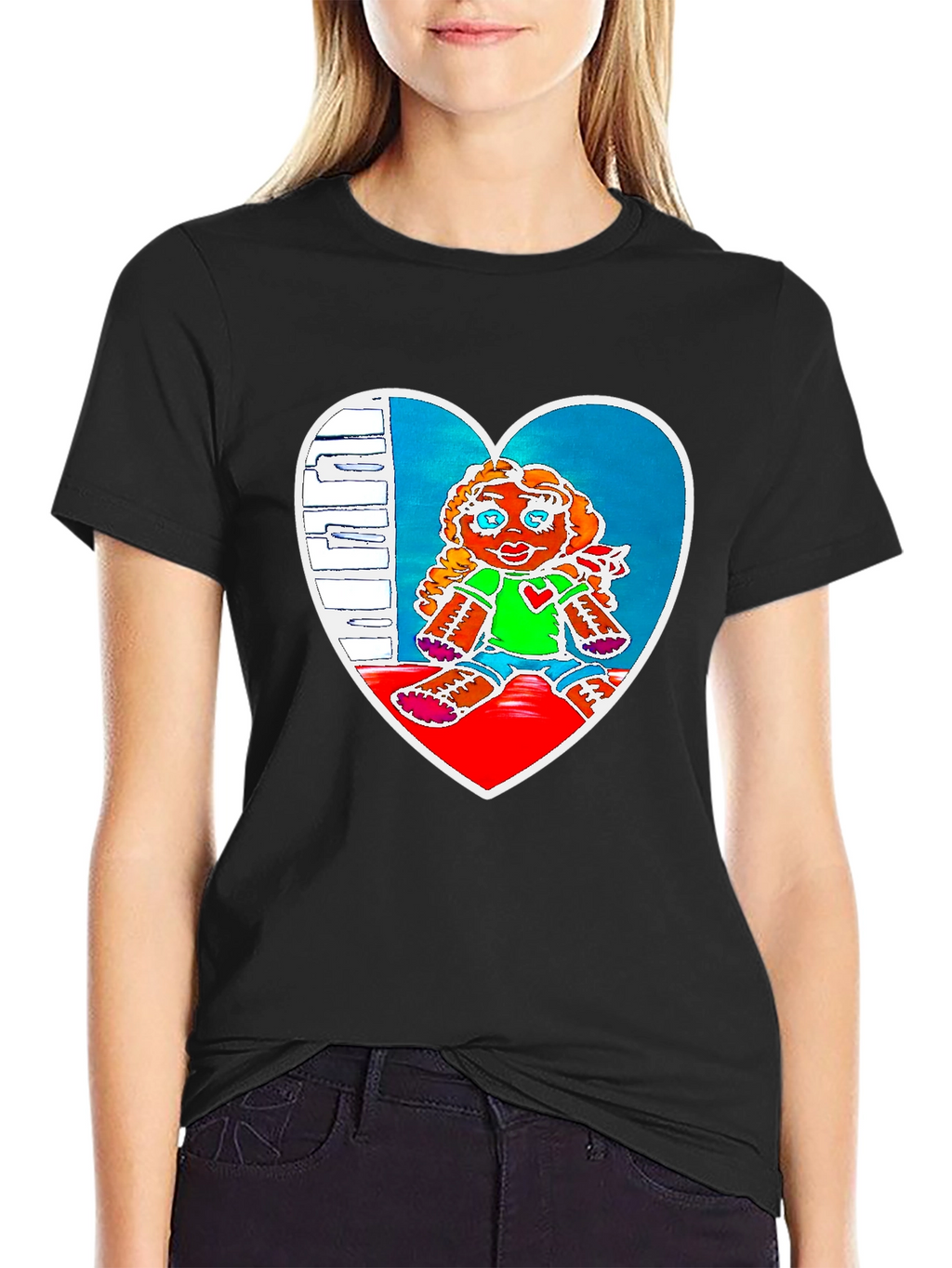 Heart Doll Graphic Tee - Black