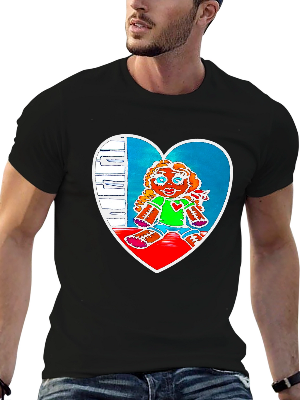 Heart Doll Graphic Tee - Black