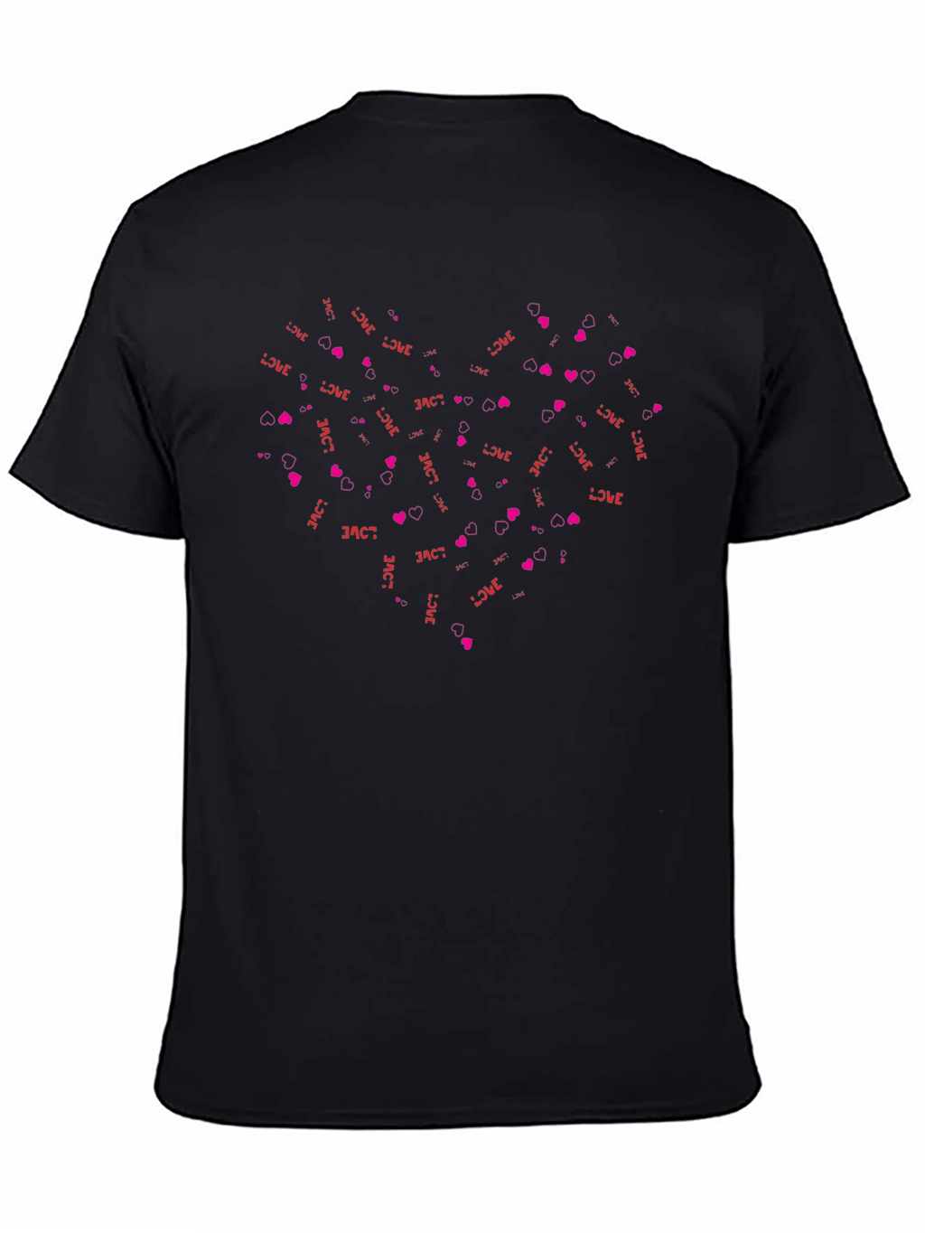 Love & Hearts Print Black T-Shirt
