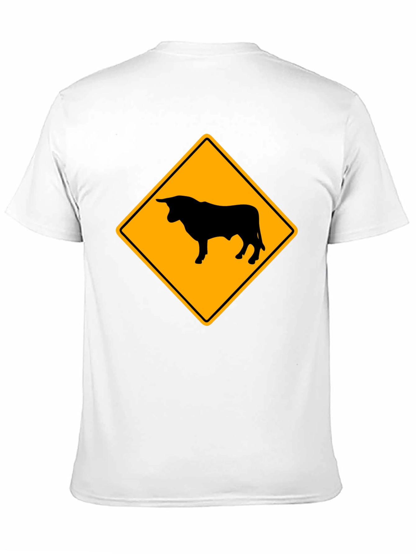 Bull Warning Sign Graphic Tee - Black Cotton T-Shirt