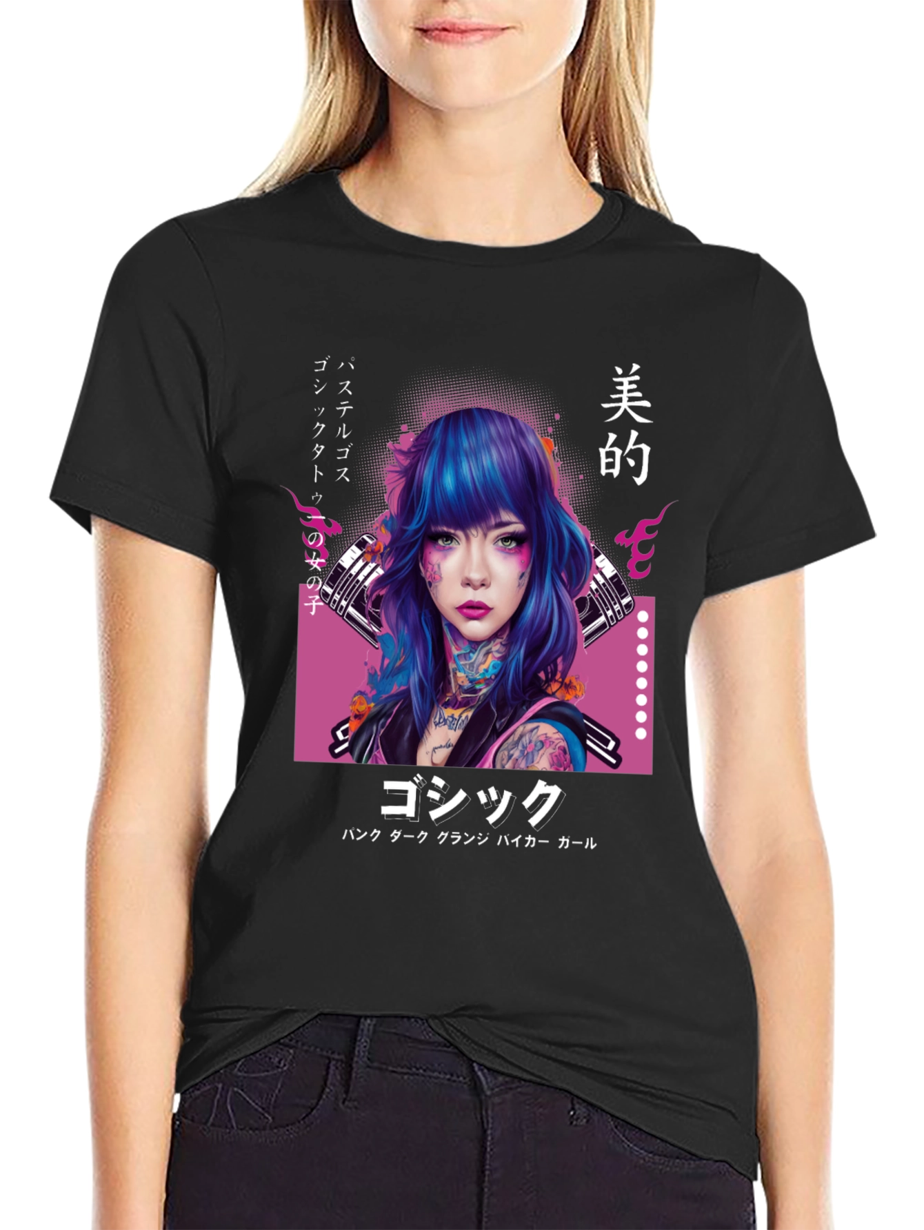 Gothic Punk Girl Graphic Tee - Japanese Inspired