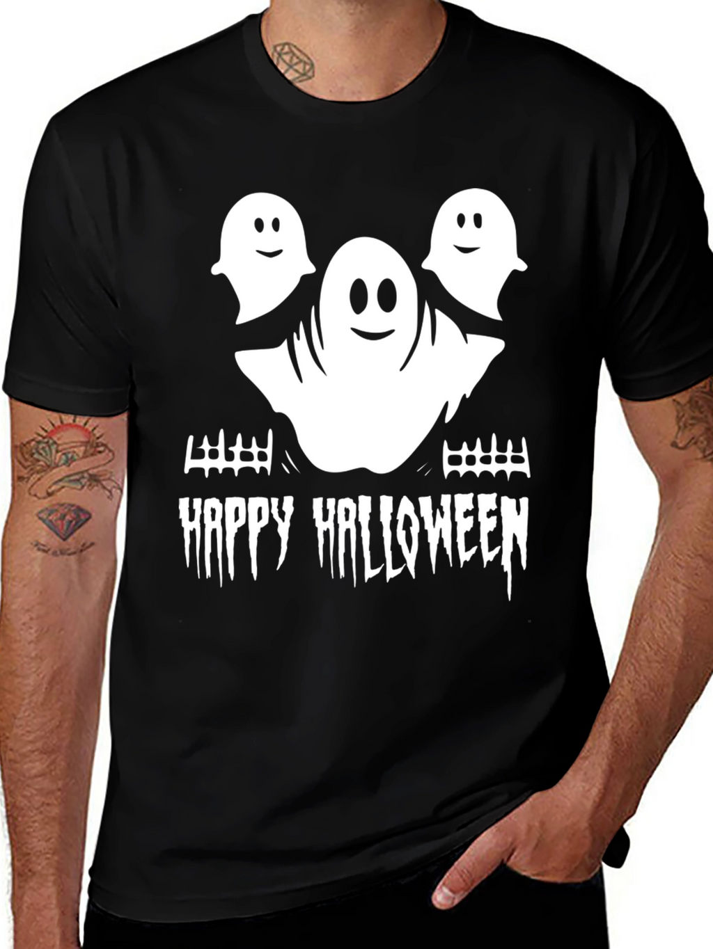 Ghostly Greetings Tee: Happy Halloween Shirt