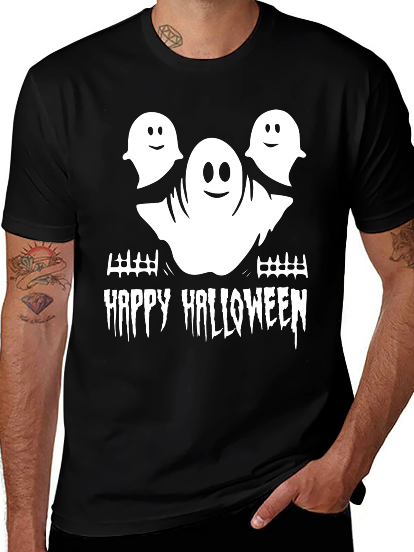 Ghostly Greetings Tee: Happy Halloween Shirt