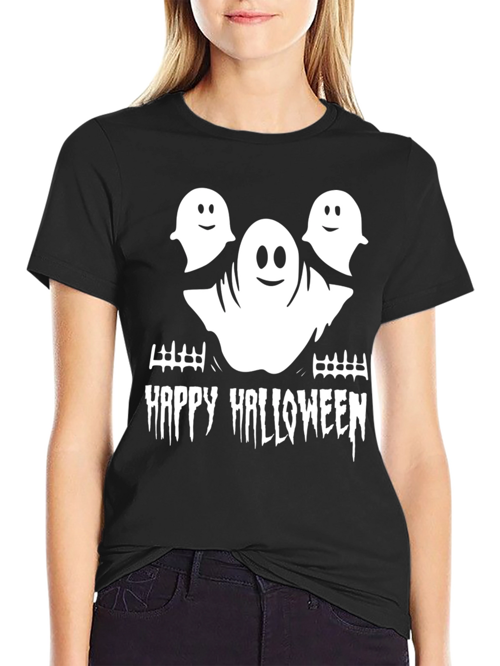 Ghostly Greetings Tee: Happy Halloween Shirt