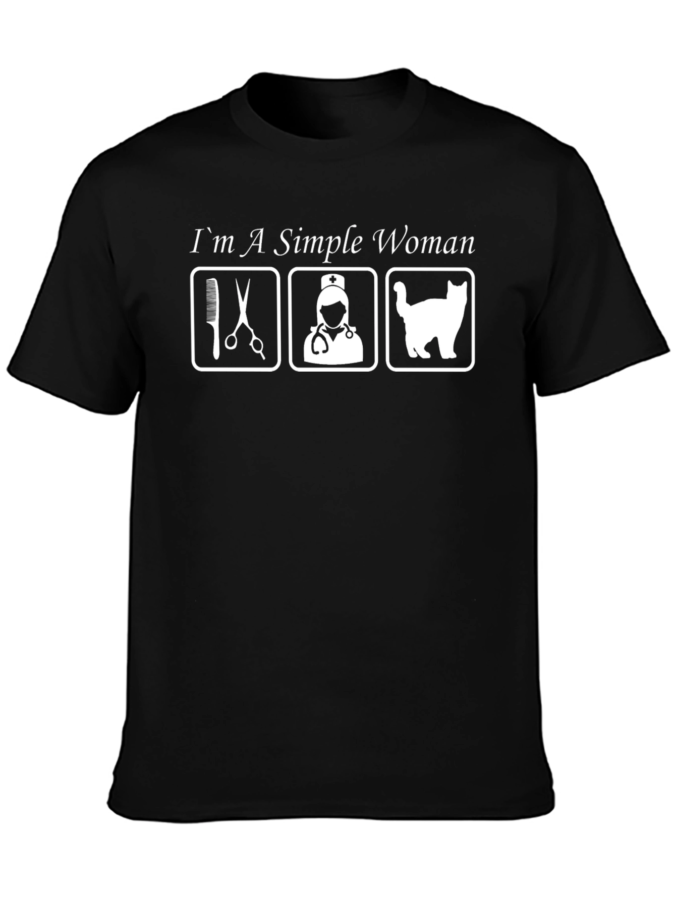 Simple Woman Occupation & Cat Graphic T-Shirt